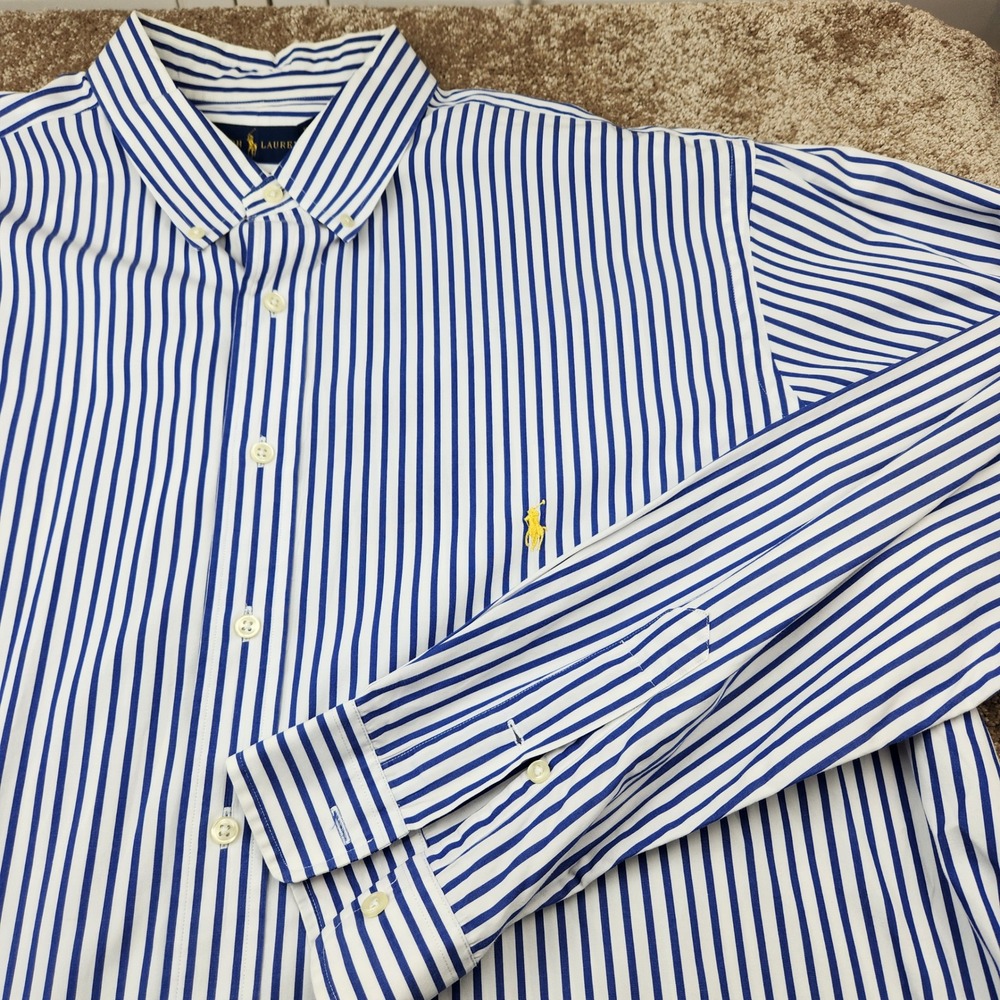 Polo Ralph Lauren Mens 2XLT Tall Blue White Striped Cotton Button Down Shirt